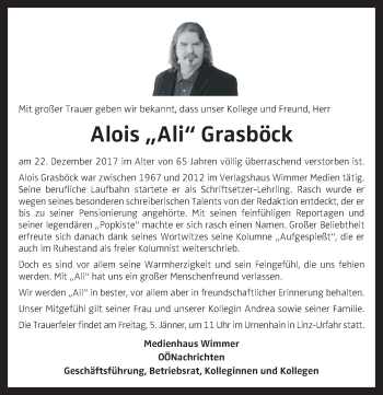 Traueranzeige von Alois Grasböck von OÖNachrichten