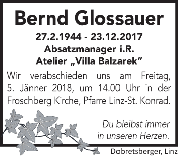 Traueranzeige von Bernd Glossauer von OÖNachrichten