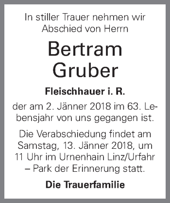 Traueranzeige von Bertram Gruber von OÖNachrichten