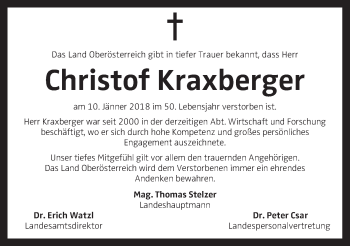 Traueranzeige von Christof Kraxberger von OÖNachrichten