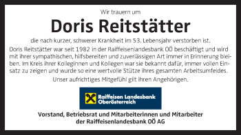 Traueranzeige von Doris Reitstätter von OÖNachrichten