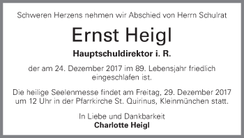Traueranzeige von Ernst Heigl von OÖNachrichten
