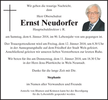 Traueranzeige von Ernst Neudorfer von OÖNachrichten
