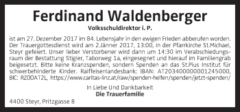 Traueranzeige von Ferdinand Waldenberger von OÖNachrichten