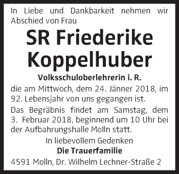 Traueranzeige von Friederike Koppelhuber von OÖNachrichten