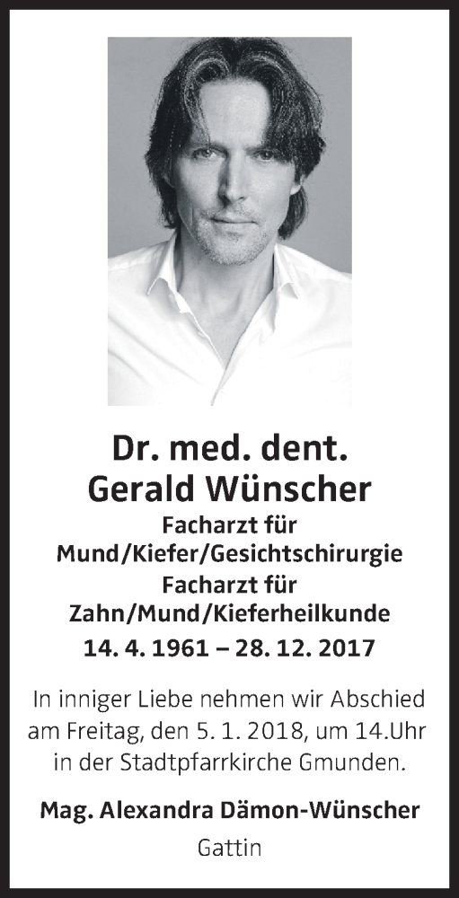  Traueranzeige für Gerald Wünscher vom 03.01.2018 aus OÖNachrichten