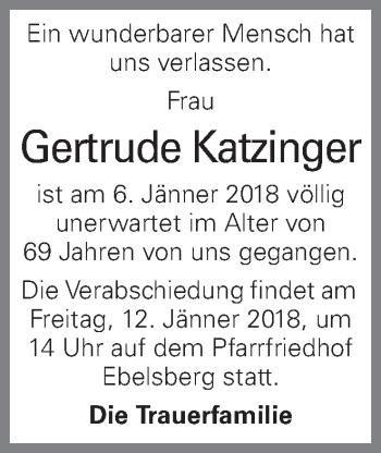 Traueranzeige von Gertrude Katzinger von OÖNachrichten