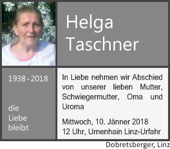 Traueranzeige von Helga Taschner von OÖNachrichten