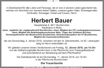 Traueranzeige von Herbert Bauer von OÖNachrichten