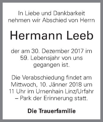 Traueranzeige von Hermann Leeb von OÖNachrichten