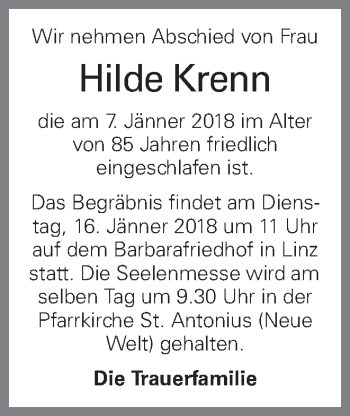 Traueranzeige von Hilde Krenn von OÖNachrichten