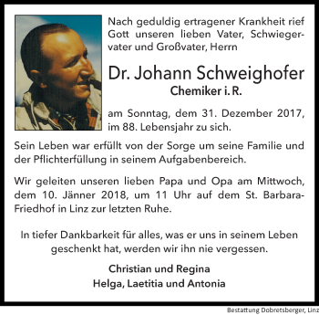 Traueranzeige von Johann Schweighofer von OÖNachrichten