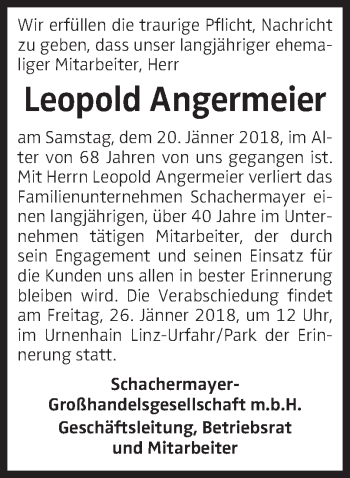 Traueranzeige von Leopold Angermeier von OÖNachrichten