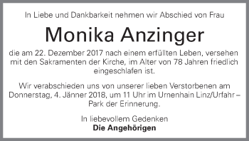 Traueranzeige von Monika Anzinger von OÖNachrichten