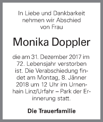 Traueranzeige von Monika Doppler von OÖNachrichten