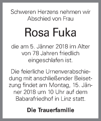 Traueranzeige von Rosa Fuka von OÖNachrichten