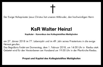 Traueranzeige von Walter Heinzl von OÖNachrichten