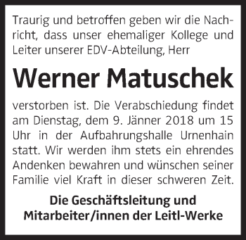 Traueranzeige von Werner Matuschek von OÖNachrichten