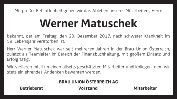 Traueranzeige von Werner Matuschek von OÖNachrichten