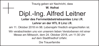 Traueranzeige von Alfred Leitner von OÖNachrichten