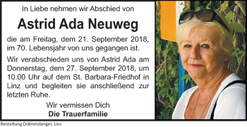Traueranzeige von Astrid Ada Neuweg von OÖNachrichten