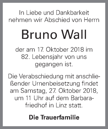 Traueranzeige von Bruno Wall von OÖNachrichten