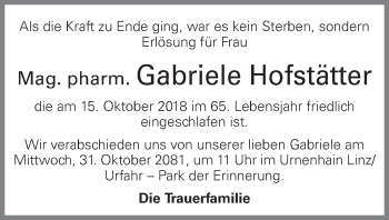 Traueranzeige von Gabriele Hofstätter von OÖNachrichten