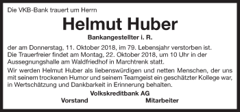 Traueranzeige von Helmut Huber von OÖNachrichten