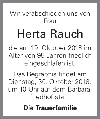 Traueranzeige von Herta Rauch von OÖNachrichten