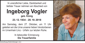 Traueranzeige von Ingeborg Vogler von OÖNachrichten