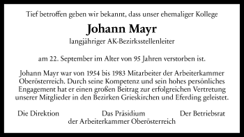 Traueranzeige von Johann Mayr von OÖNachrichten