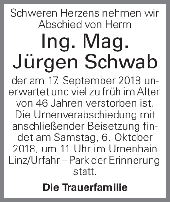 Traueranzeige von Jürgen Schwab von OÖNachrichten