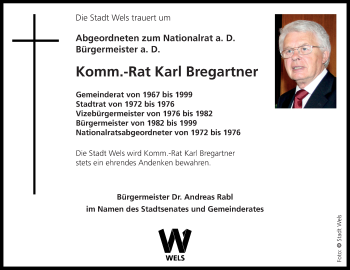 Traueranzeige von Karl Bregartner von OÖNachrichten