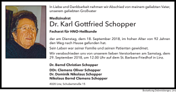 Traueranzeige von Karl Gottfried Schopper von OÖNachrichten
