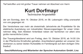 Traueranzeige von Kurt Dorfmayr von OÖNachrichten