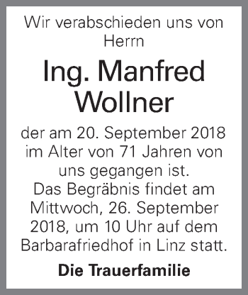 Traueranzeige von Manfred Wollner von OÖNachrichten
