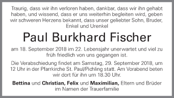 Traueranzeige von Paul Burkhard Fischer von OÖNachrichten