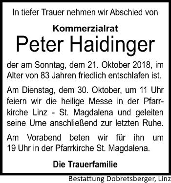 Traueranzeige von Peter Haidinger von OÖNachrichten