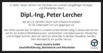 Traueranzeige von Peter Lercher von OÖNachrichten