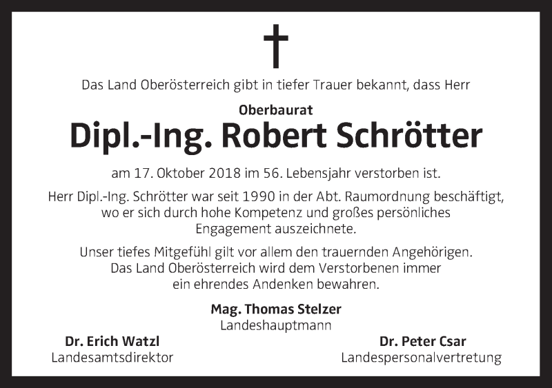  Traueranzeige für Robert Schrötter vom 23.10.2018 aus OÖNachrichten