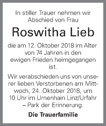 Traueranzeige von Roswitha Lieb von OÖNachrichten