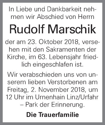 Traueranzeige von Rudolf Marschik von OÖNachrichten