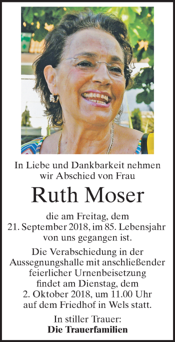 Traueranzeige von Ruth Moser von OÖNachrichten