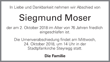 Traueranzeige von Siegmund Moser von OÖNachrichten