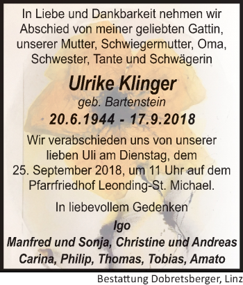 Traueranzeige von Ulrike Klinger von OÖNachrichten