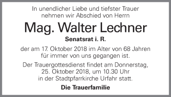 Traueranzeige von Walter Lechner von OÖNachrichten