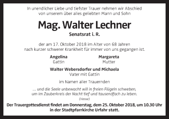 Traueranzeige von Walter Lechner von OÖNachrichten