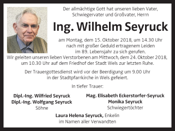 Traueranzeige von Wilhelm Seyruck von OÖNachrichten