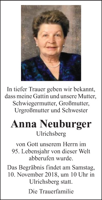 Traueranzeige von Anna Neuburger von OÖNachrichten