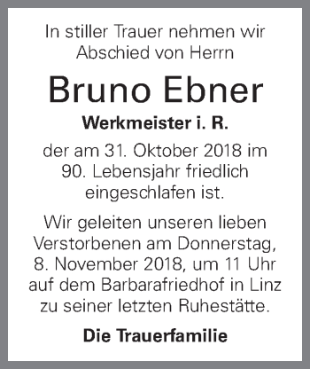 Traueranzeige von Bruno Ebner von OÖNachrichten